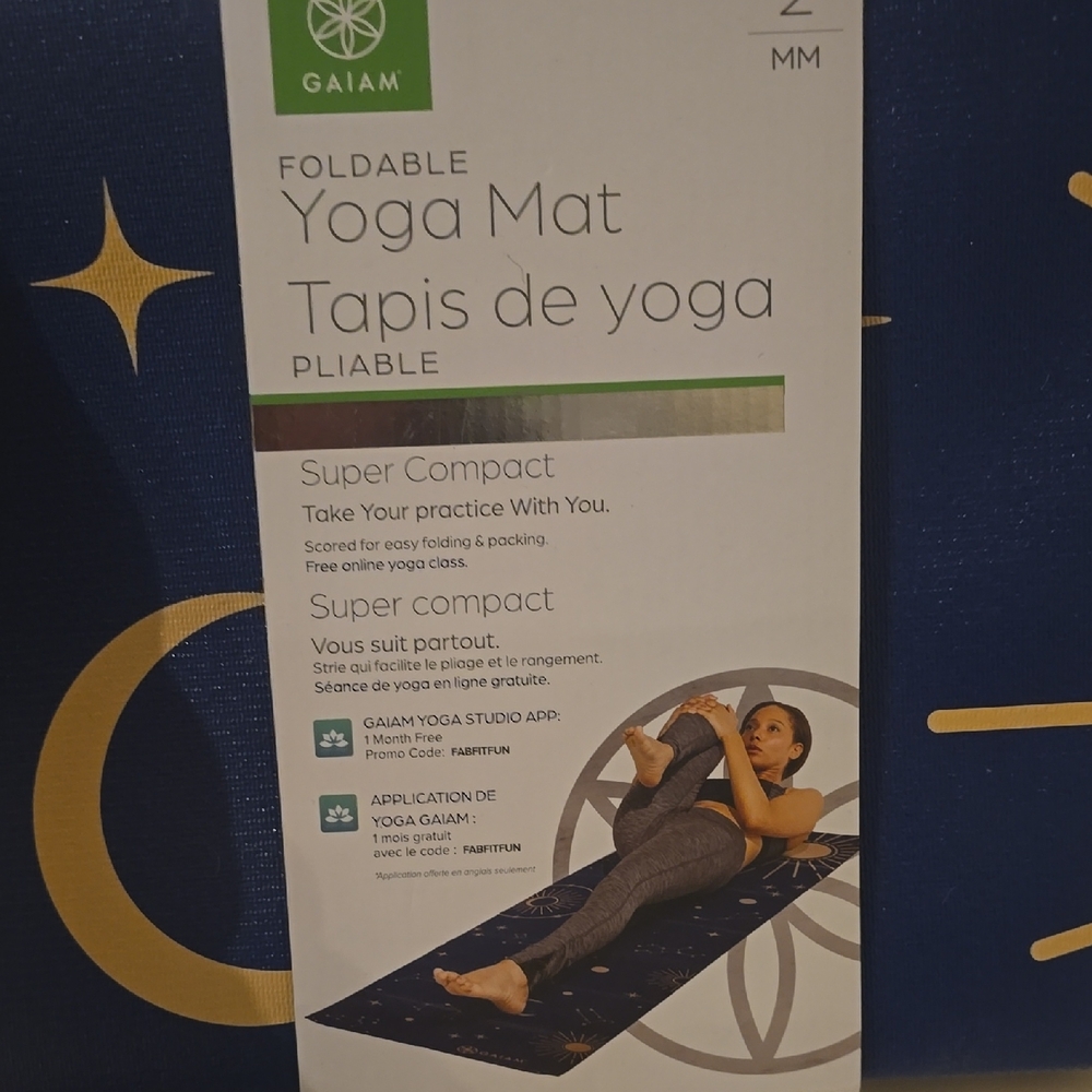 GAIAM Foldable Yoga Mat - Navy and Gold